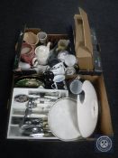 Two boxes of Aynsley vase, part china tea services,