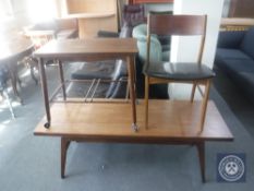 A Danish teak rectangular coffee table together with a teak turnover top trolley and a dining chair