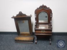 A Victorian mahogany mirror backed wall shelf and an Edwardian wall shelf