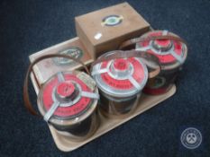 A tray of humidor, three wooden cigar boxes together with three H.