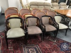 Thirteen assorted pub elbow chairs