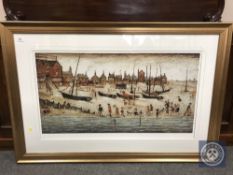 After Laurence Stephen Lowry RA (1887-1976), The Beach, colour print, limited edition,