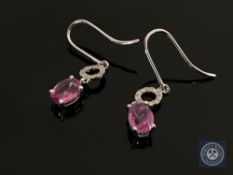 A pair of 14ct yellow gold sapphire and diamond earrings,