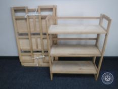 Two sets of folding open shelves