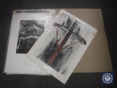 Donald James White : Crucifix, monoprint, signed with initials, dated 9/10/85, 83 cm x 59 cm,