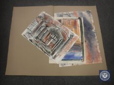 Donald James White : Forth Banks, Newcastle, colour chalks, signed with initials, dated 21 May '06,