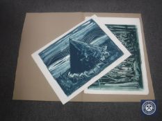 Donald James White : Post Modern Landscape with Cone II, monoprint, signed, dated '93,