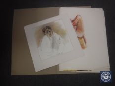 Donald James White : Karen with Flu, colour chalks, signed with initials, dated 4'th November '88,