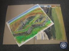 Donald James White : Enclosure, Lewis, colour chalks, signed with initials, dated 10/8/90,