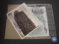 Donald James White : Wroclaw Tower, watercolour, signed with initials, dated 4/7/90, 71 cm x 49 cm,