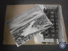 Donald James White : Bensham Bank, charcoal, signed, dated Nov '98, 59 cm x 84 cm,