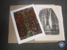 Donald James White : Tyne Warehouse, monoprint, signed with initials, dated 2000, 80 cm x 55 cm,