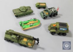 A tray of play-worn die cast vehicles by Corgi, Dinky, Matchbox.