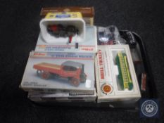 A tray of plastic modelling kits, steam wagon, tram, ploughing engine,
