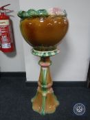 An English pottery jardiniere on stand,