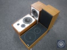 A pair of teak cased Amstrad speakers together with a pair of teak cased Mission 700 speakers (no