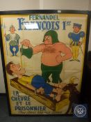 A framed mid 20th century French advertising poster,