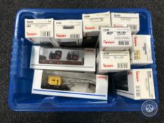 A box of thirteen Marklin HO gauge wagons and vehicles, boxed.