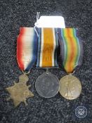 A WWI medal trio with ribbon on bar awarded to T4-128055 DVR J R Rooke A.S.