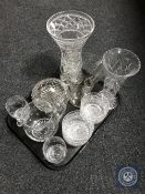 A tray of assorted glass ware - lead crystal vases and bowls, water jugs,