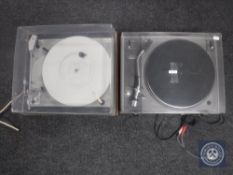 A Pioneer PL-112D belt drive stereo turntable together with a Lenco Goldring turntable (spares