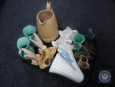 A tray of eleven pieces of Sylvac china, Squirrel jug, wall pocket, rabbit figure,