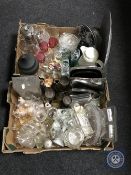 Two boxes of glass ware, stainless steel,
