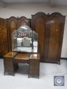 A Siesta walnut three-piece bedroom suite and set of 4'6 bed ends