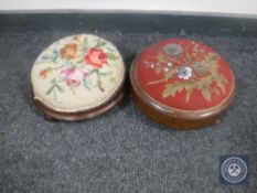 Two circular Victorian footstools