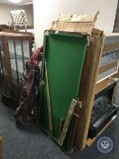 A table top Joe Davis snooker table and accessories,