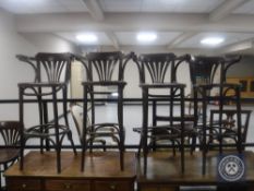 A set of five Bentwood bar stools