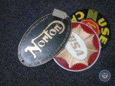 Three cast iron plaques - Norton,