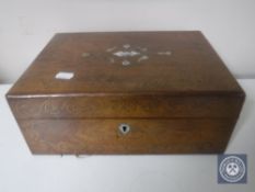 Two Victorian walnut mother of pearl inlaid boxes