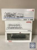 Three boxed Marklin HO gauge diesel locomotive engines 34440 34750 and 34988.