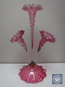 A Victorian three way ruby glass epergne CONDITION REPORT: Chip to rim of one