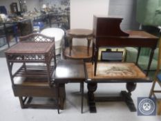 A Danish tiled topped coffee table, occasional table, telephone table,