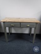 A pine farmhouse kitchen work table fitted two drawers