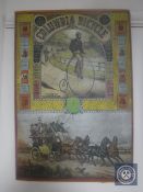 An early 20th century Columbia Bicycle advertisement on metal over card