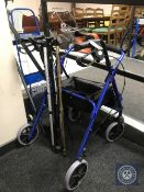 A disability walking aid, five walking sticks,