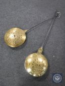 Two antique brass iron handled bed warming pans