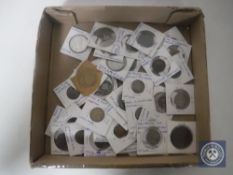 A box of late 19th and 20th century coins of the World - South African half pennies,