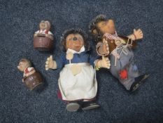 Two mid 20th century Steiff Mecki hedgehog figures and two hedgehog money boxes with keys
