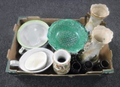 A pair of Victorian transfer printed vases, Japanese vase, chamber pot,