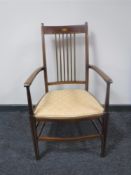 A late Victorian inlaid mahogany armchair