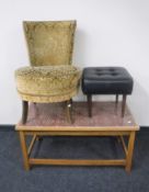 A 20th century teak tiled top coffee table together with a mid 20th century bedroom chair