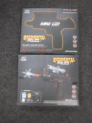 Two boxed Regimental Police mini uzi water guns
