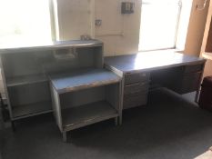 A 20th century Roneo Vickers twin pedestal desk with matching shutter door cupboard and sliding