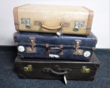 Three vintage luggage cases