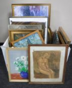 A box of seventeen continental school pictures, tiled panel,