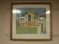 Julian Trevelyan : Peterhouse College, artist proof, lithograph in colours,